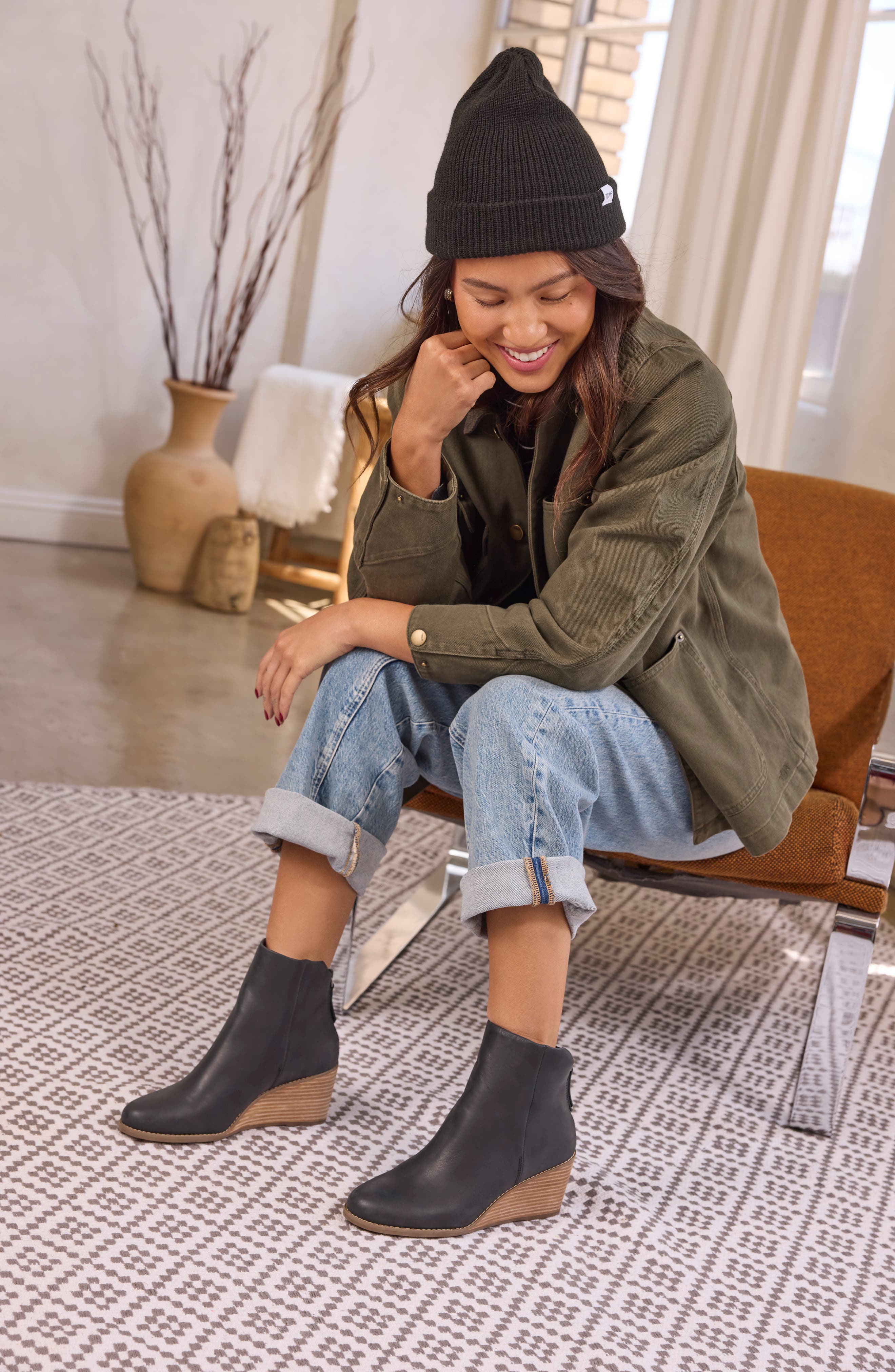 Casey Leather Wedge Boot, Alternate, color, BLACK