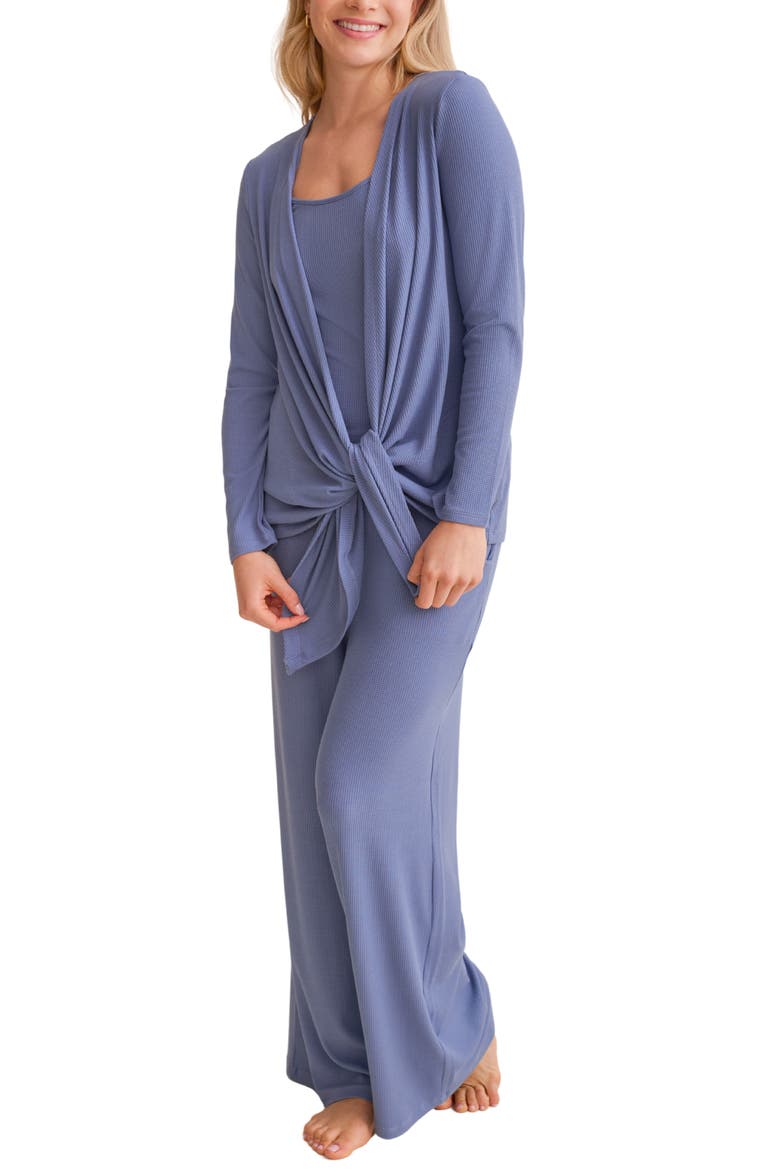 Open Front Cardigan, Alternate, color, DENIM WAFFLE