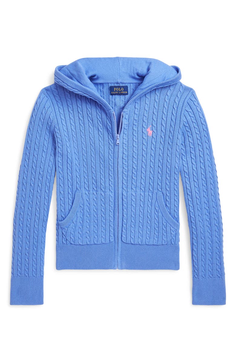 Ralph Lauren Kids' Mini Cable Cotton Hooded Zip-Up Cardigan, Main, color, 