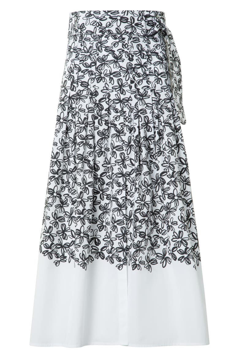 Daisy Print Belted Cotton Midi Skirt, Alternate, color, CREAM-BLACK