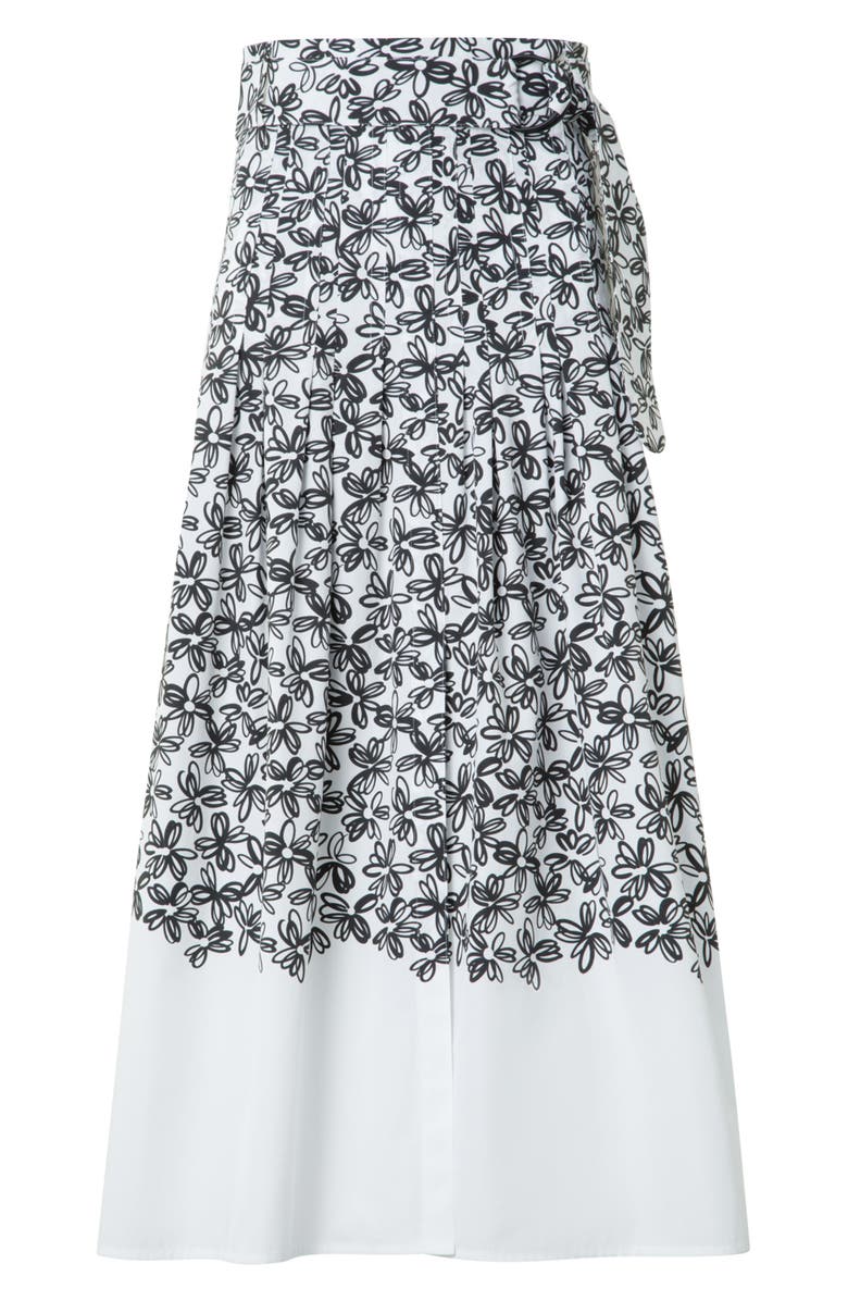 Akris punto Daisy Print Belted Cotton Midi Skirt, Alternate, color, Cream-Black