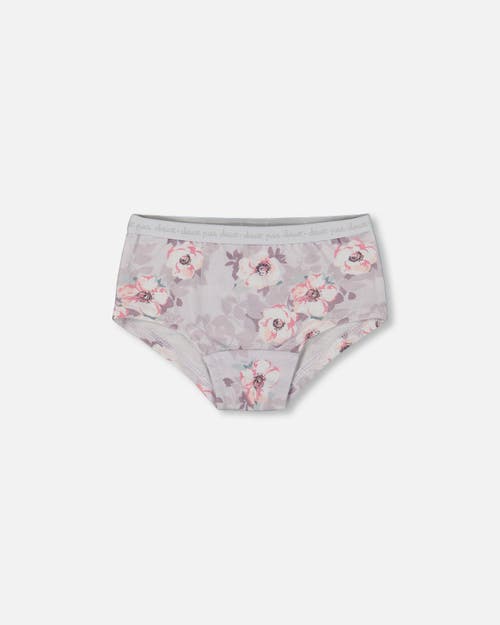 Deux par Deux Girl's Printed Organic Cotton Boyshort Panty Pale Pink Flowers On Neutral Lilac in Pale Pink Flowers On Lilac at Nordstrom, Size 6