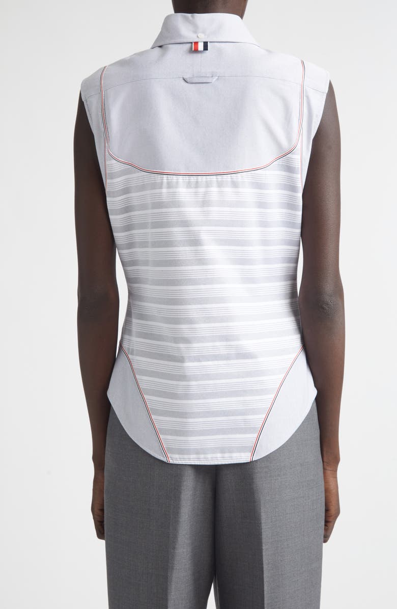 Thom Browne Bodysuit Effect Sleeveless Oxford Shirt, Alternate, color, Navy