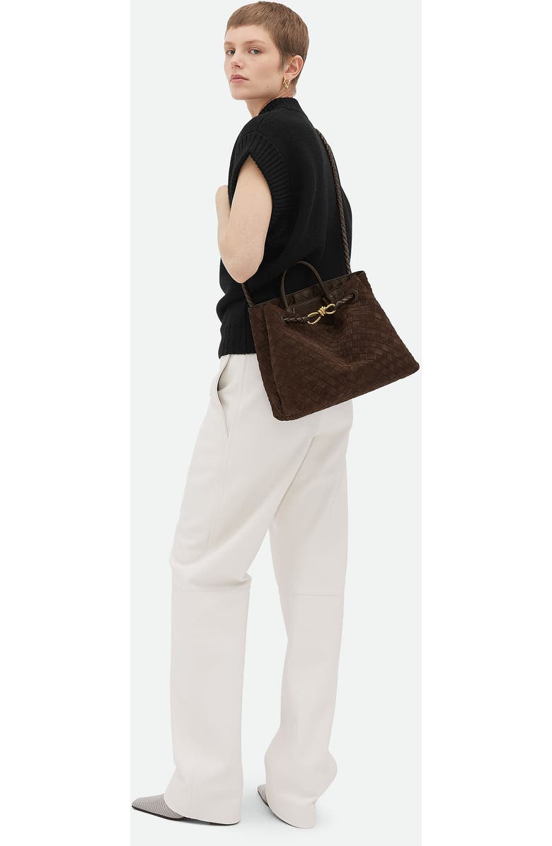 Bottega Veneta Medium Andiamo Intrecciato Suede Shoulder Bag, Alternate, color, Fondant
