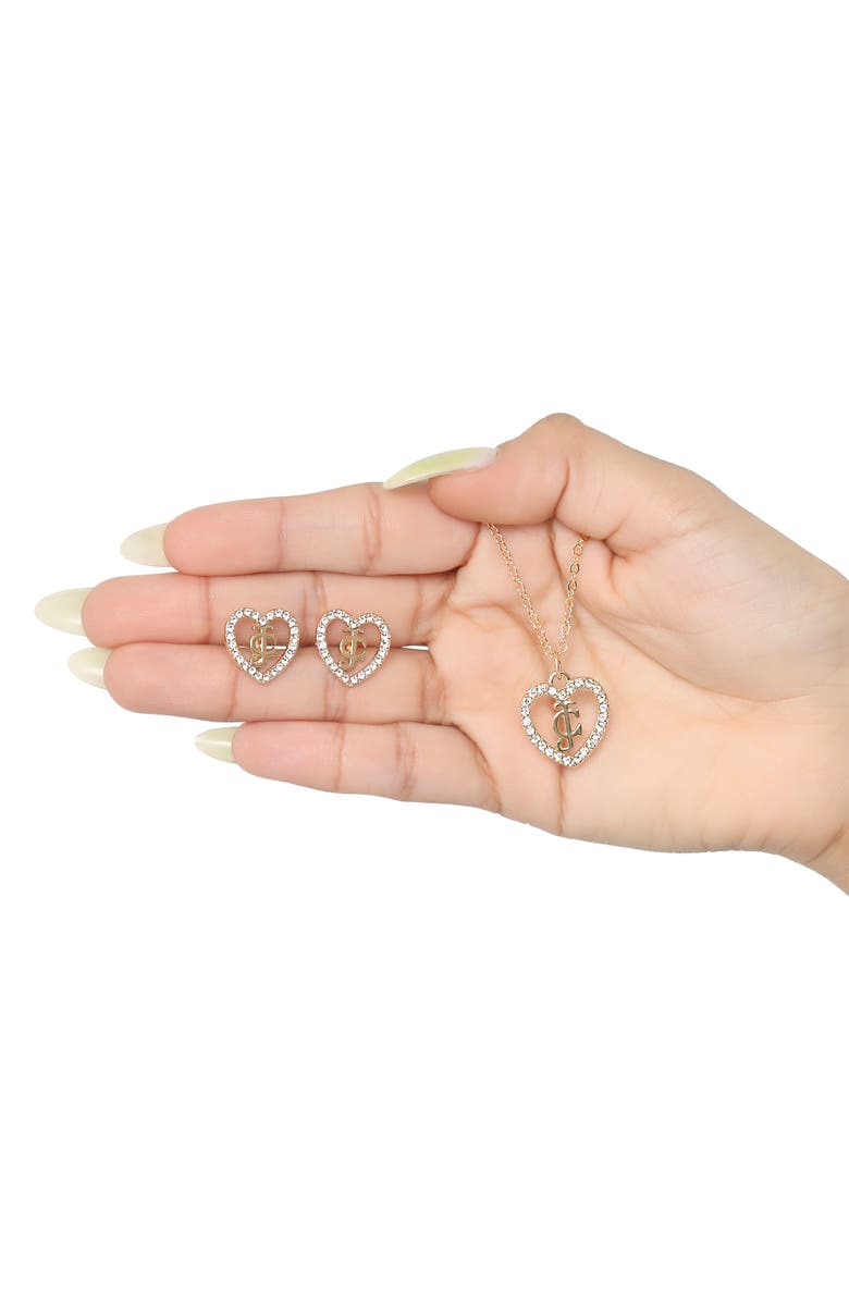 Juicy Couture Gold-Tone Pavé Heart Necklace & Stud Earrings Set, Alternate, color, 710