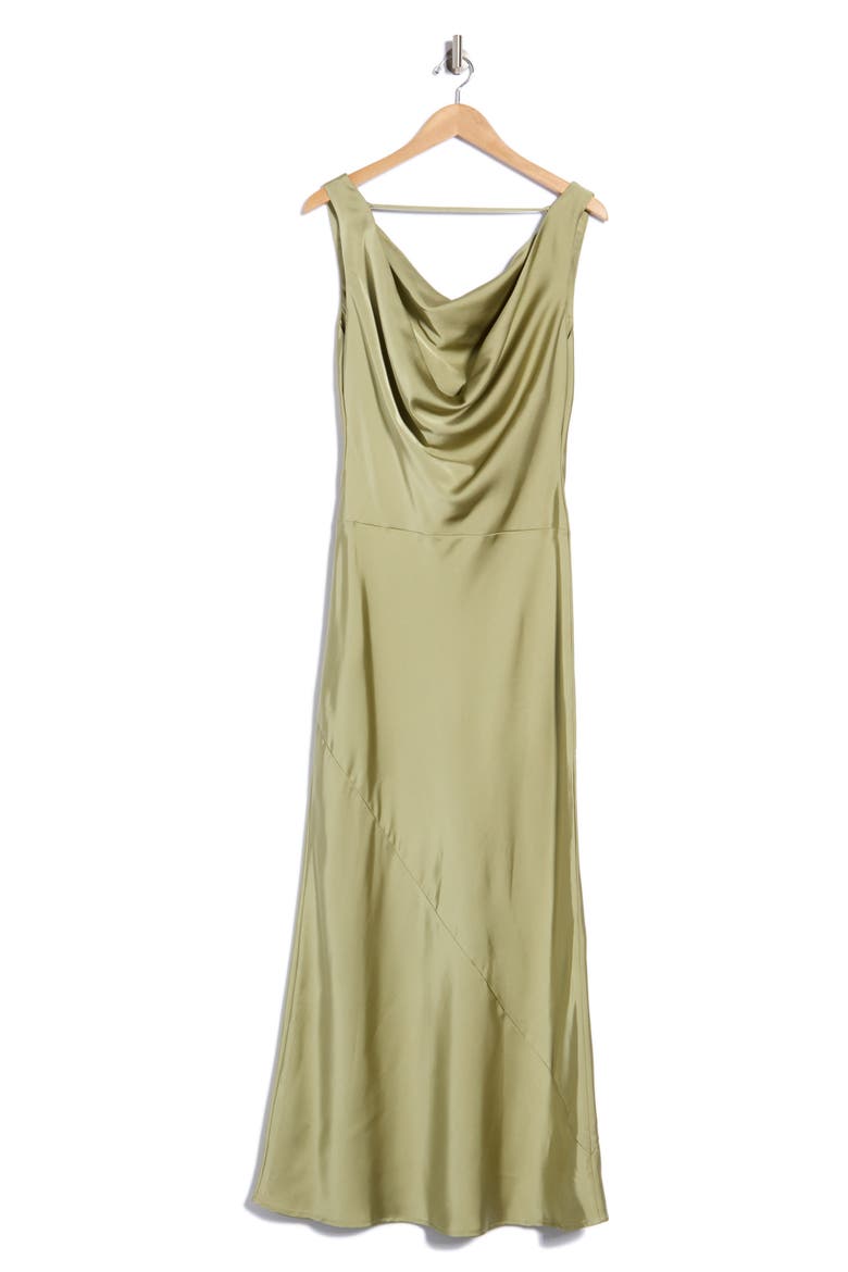 Cowl Neck Satin Maxi Dress, Alternate, color, OLIVE