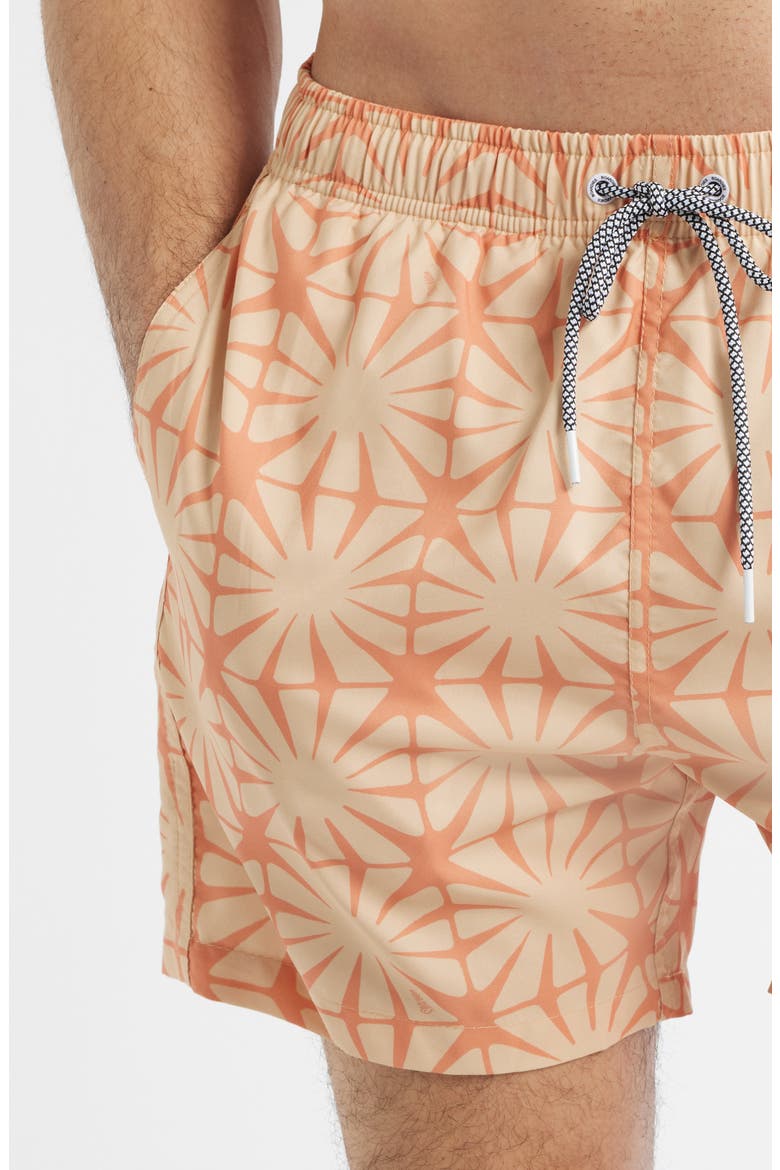 Tile Print Mid Length Swim Trunks, Alternate, color, SAND/ CARAMEL