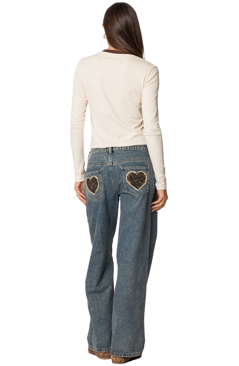 EDIKTED Leopard Heart Wide Leg Jeans, Alternate, color, Blue-Washed