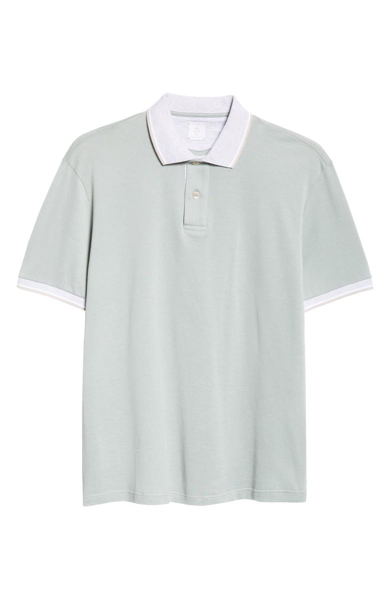 Eleventy Contrast Trim Cotton Piqué Polo, Alternate, color, Military Green