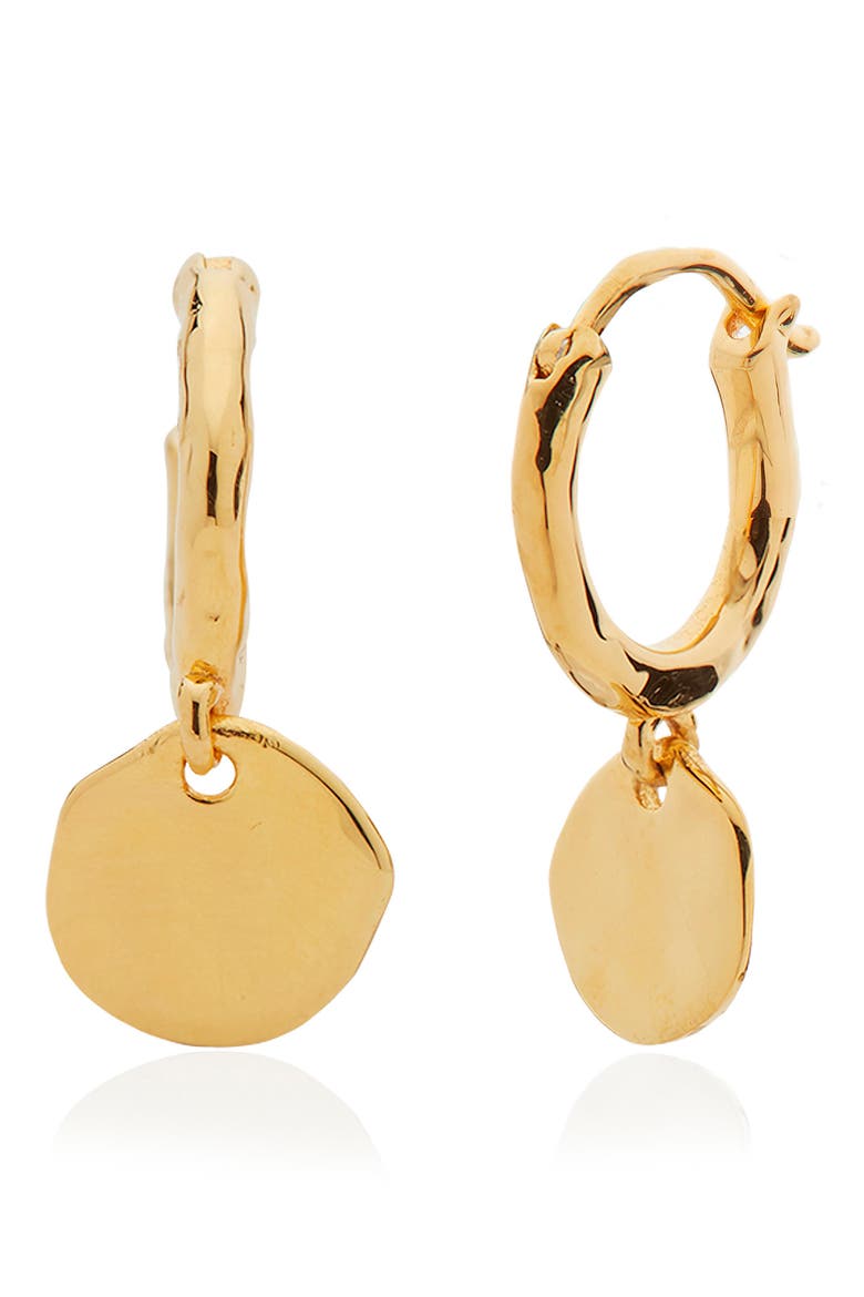Siren Muse Mini Coin Drop Huggie Hoop Earrings, Main, color, YELLOW GOLD