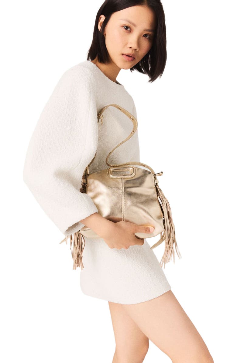 maje Miss M mini metallic leather bag, Alternate, color, Gold