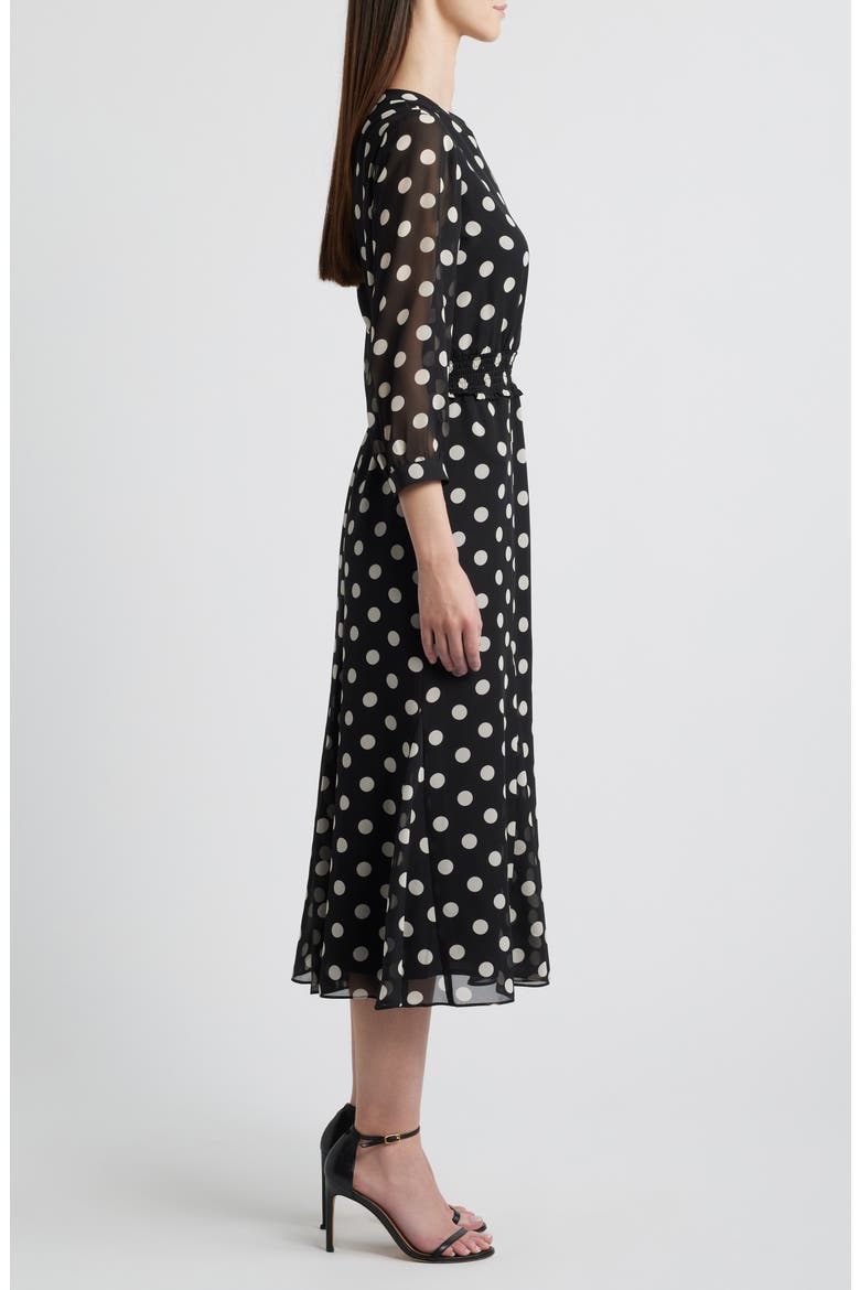 Polka Dot Smocked Waist Midi Dress, Alternate, color, ANNE BLACK/ ANNE WHITE (6NT)