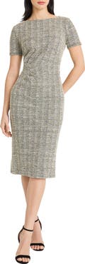 Maggy London Side Ruched Tweed Sheath Dress