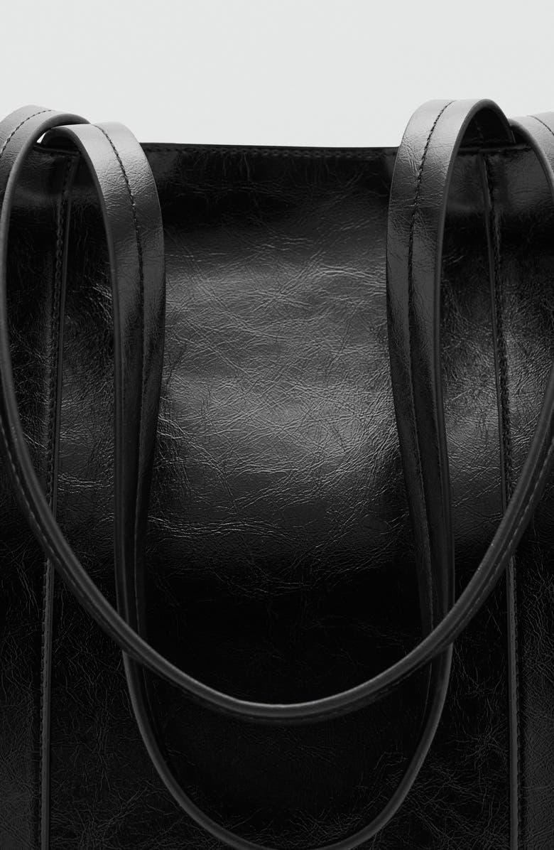 MANGO Large Leather Shopper Bag, Alternate, color, Black