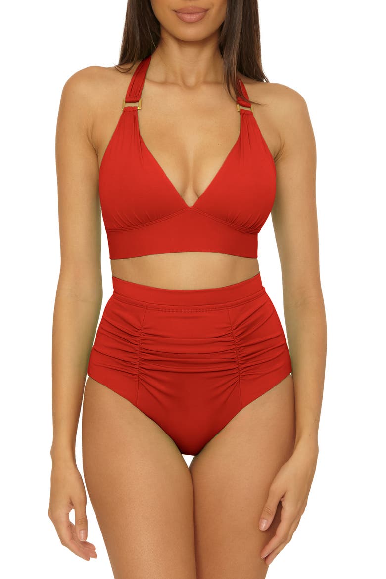 Sun Goddess High Waist Bikini Bottoms, Alternate, color, RED