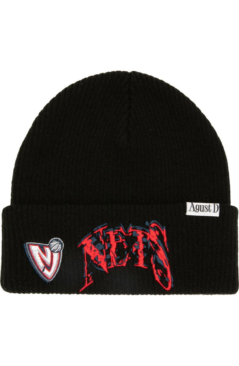 Mitchell & Ness Men's Black New Jersey Nets SUGA x NBA by Mitchell & Ness Capsule Collection Glitch Cuffed Knit Hat, Main, color, 
