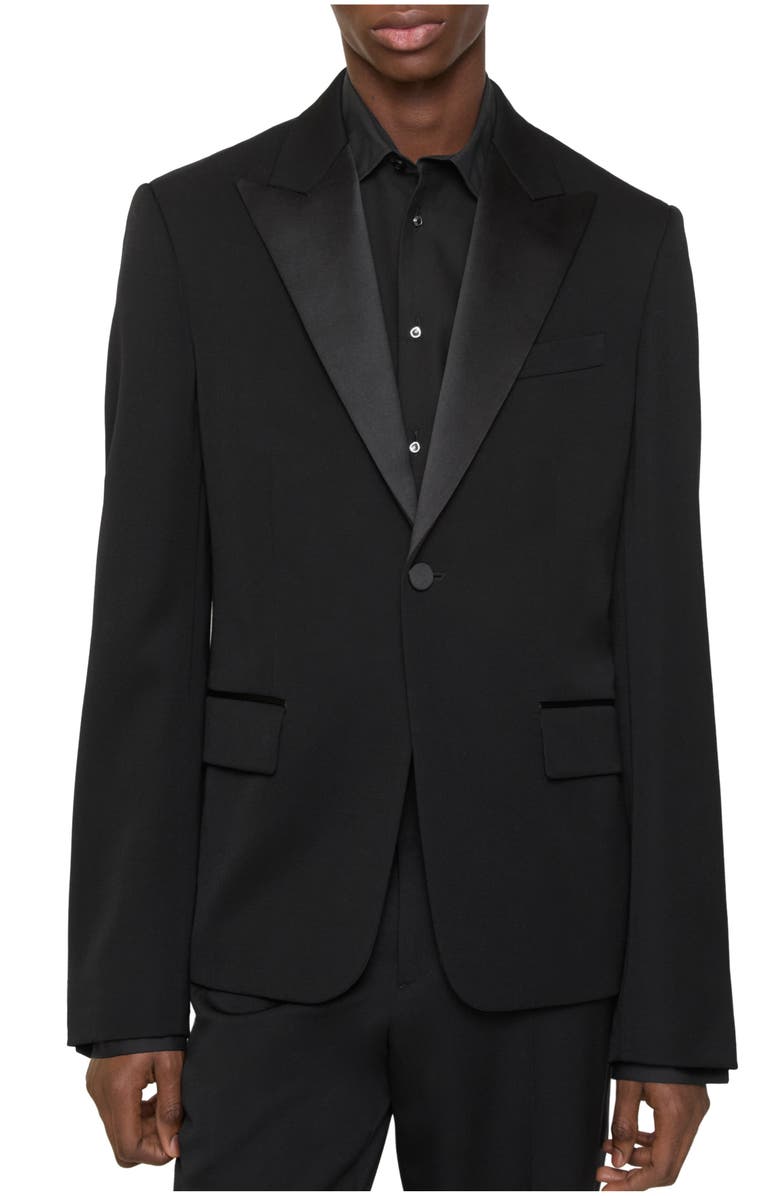 Burberry Grain de Poudre Wool Tuxedo Jacket, Main, color, Black