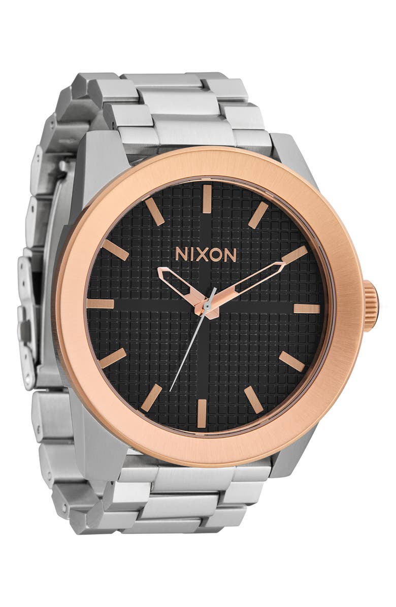 Nixon Corporal Two-Tone Bracelet Watch, 48mm, Alternate, color, Silver / Rose Gold / Black