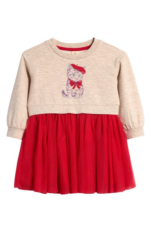 Tucker + Tate Long Sleeve Tutu Dress in Beige Light Heather Cat- Red 