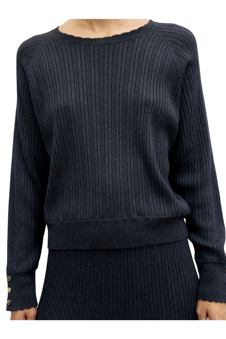 Rita Ribbed Openwork Knit Sweater, Alternate, color, Charcoal