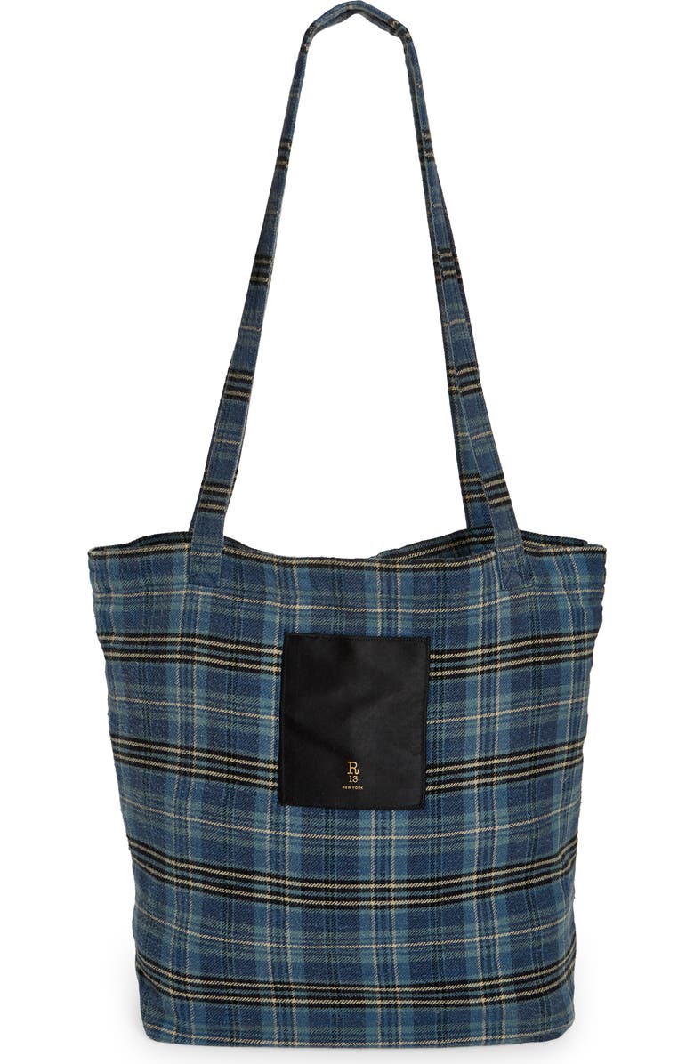 R13 Medium Plaid Cotton Flannel Tote, Main, color,
