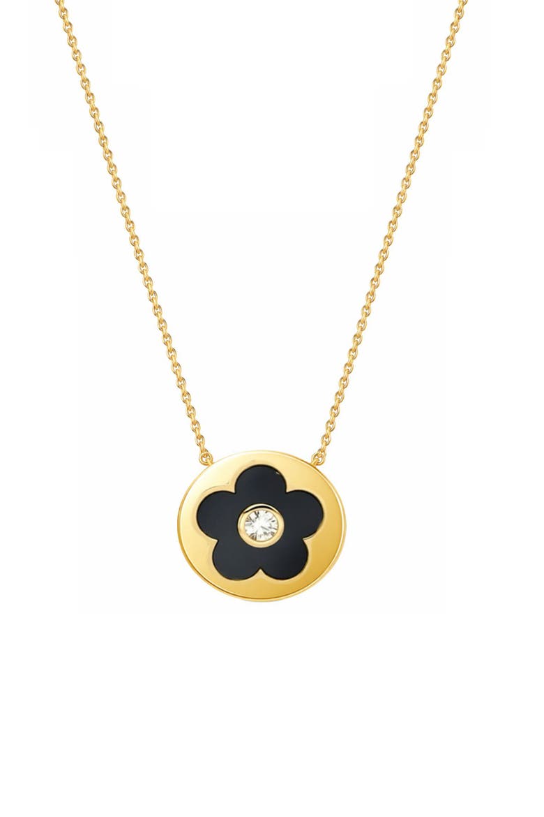 Flower Disc Pendant Necklace, Main, color, GOLD/BLACK