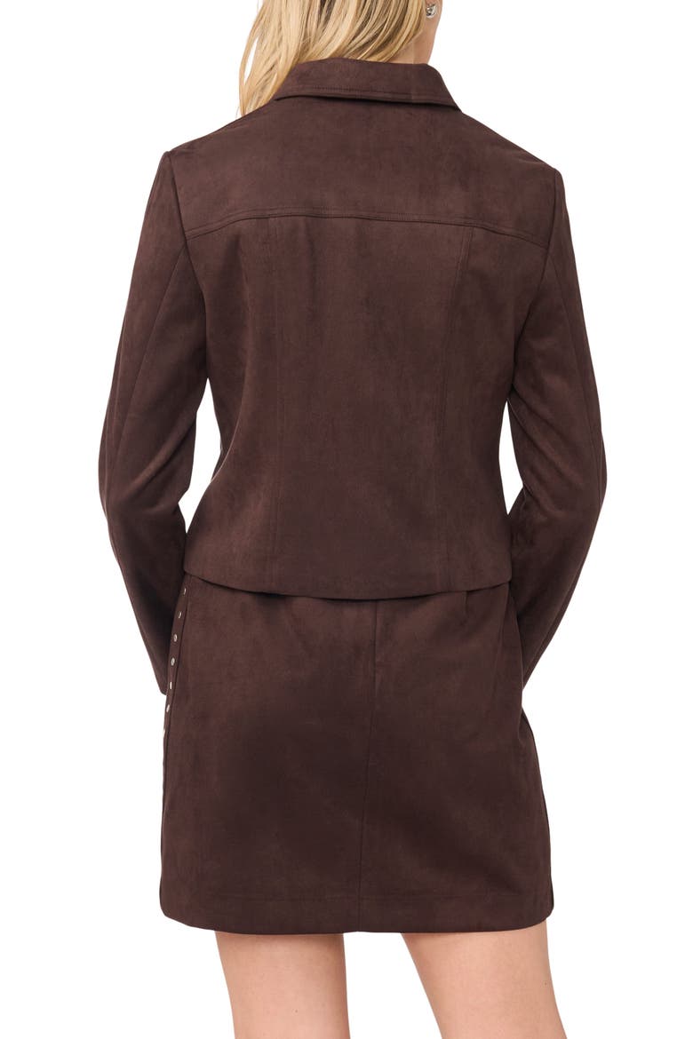 Studded Faux Suede Trucker Jacket, Alternate, color, DARK ROAST