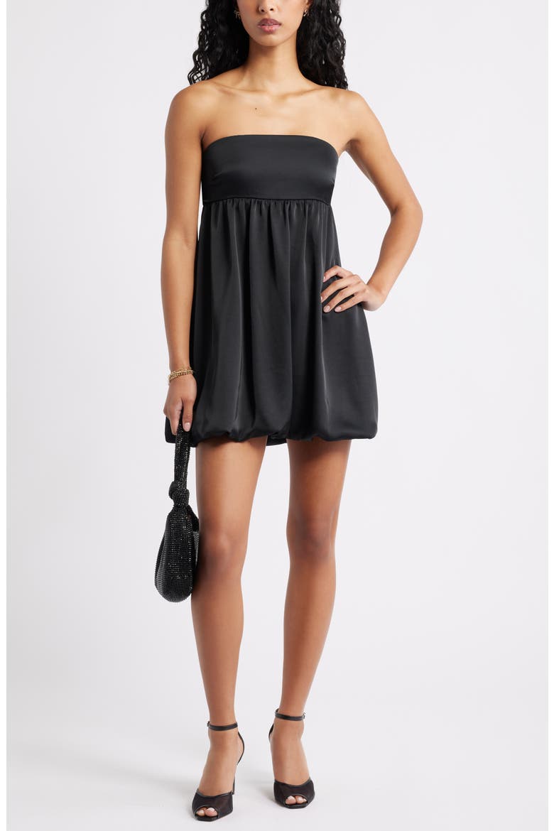 Satin Bow Back Bubble Minidress, Main, color, BLACK