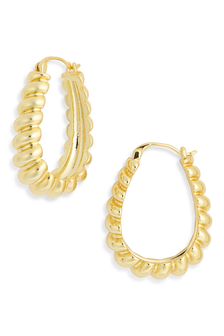 Demi Fine Ribbed Oval Hoop Earrings, Main, color, GOLD