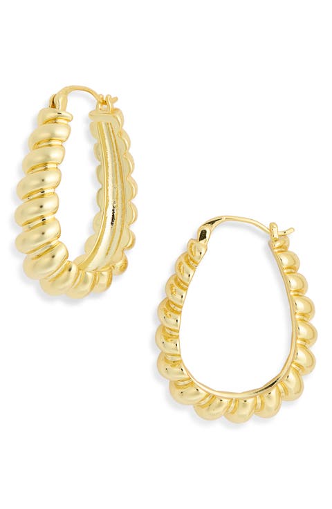 Demi Fine Ribbed Oval Hoop Earrings