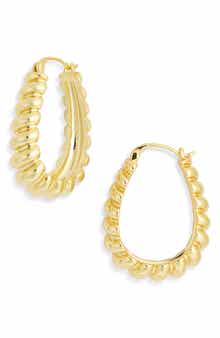 Demi Fine Ribbed Oval Hoop Earrings