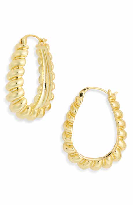 Demi Fine Ribbed Oval Hoop Earrings