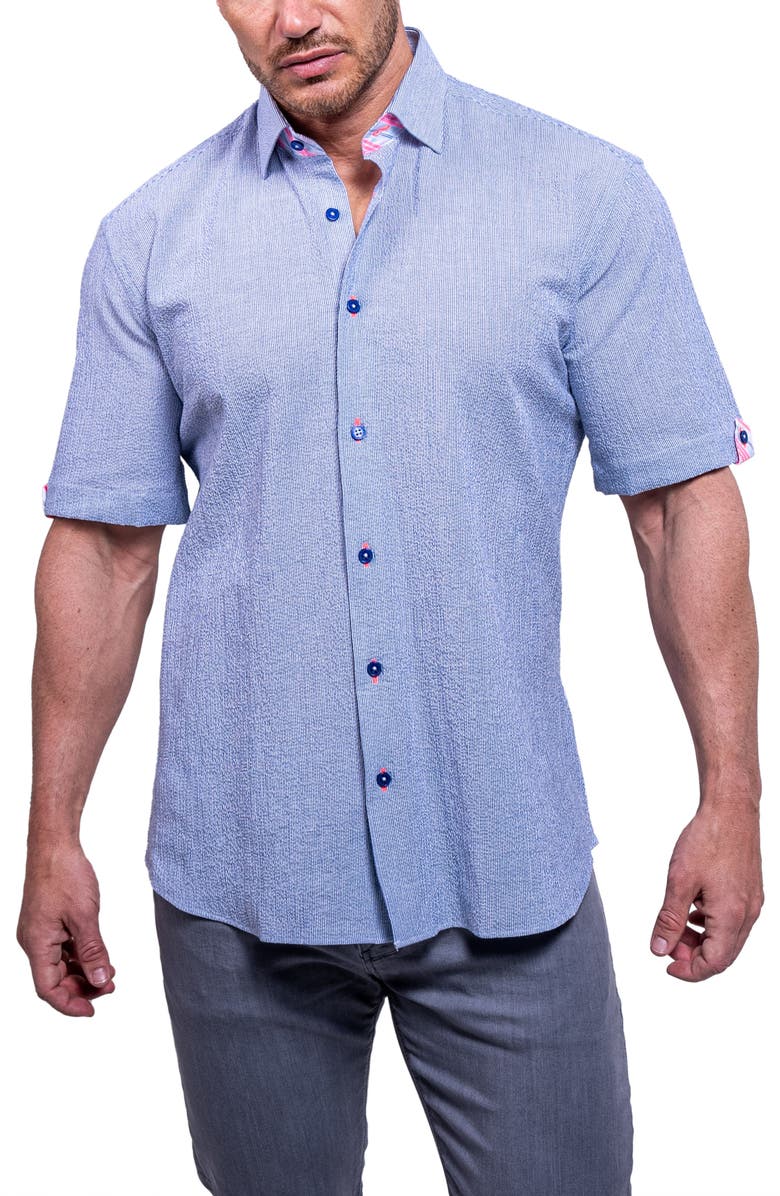 Maceoo Galileo Aristocrat Luxe Stretch Cotton Seersucker Short Sleeve Button-Up Shirt, Alternate, color, 