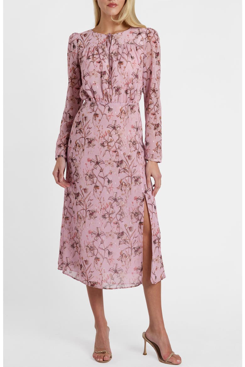Tessa Long Sleeve Midi Dress in Floral Georgette, Alternate, color, Sweet Pink