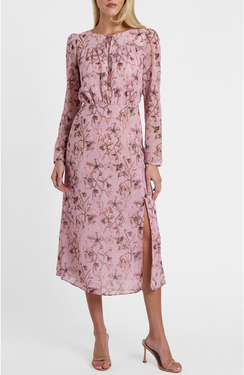 Santorelli Tessa Long Sleeve Midi Dress in Floral Georgette, Alternate, color, Sweet Pink