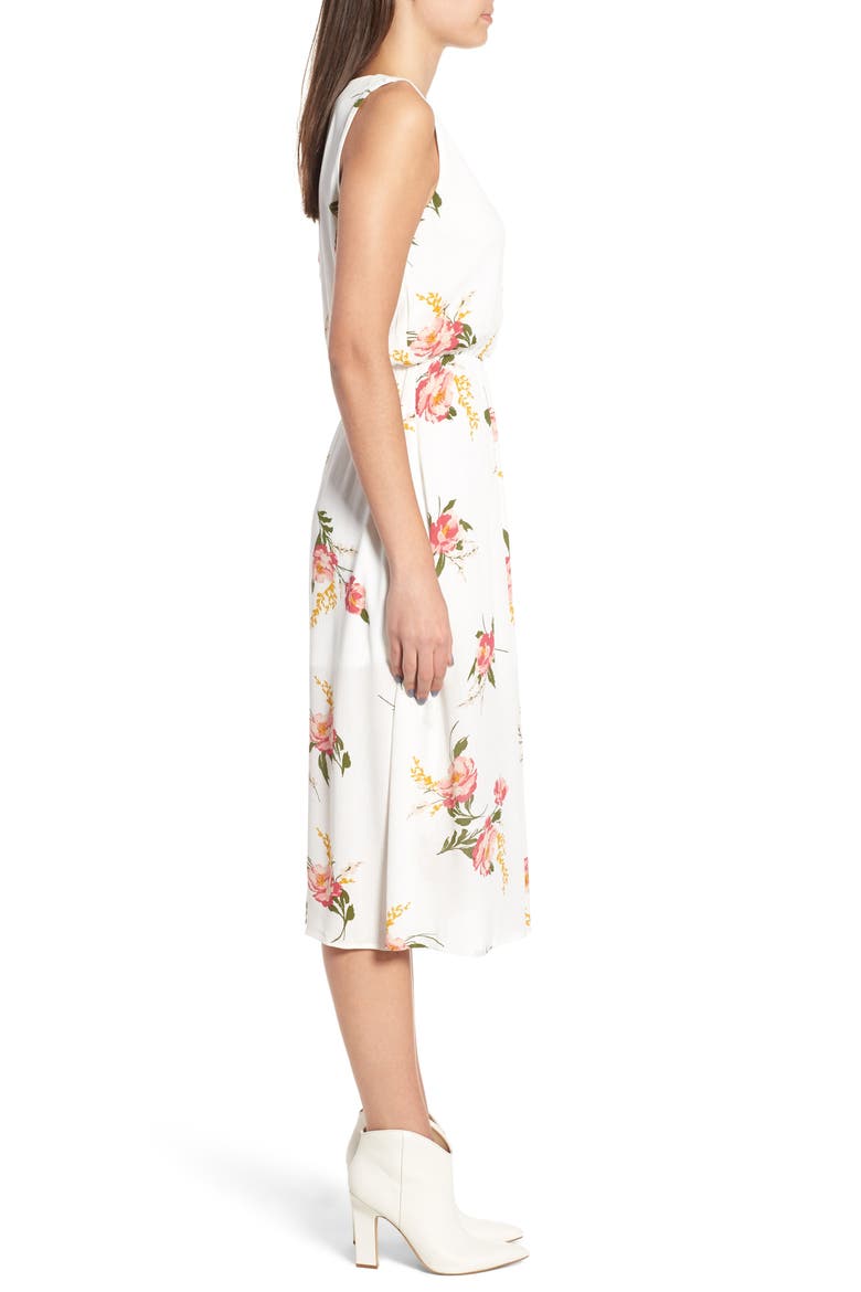 Sleeveless Blouson Midi Dress, Alternate, color, IVORY/ RED BAROQUE FLORAL