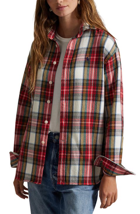 Plaid Relaxed Fit Cotton Button-Up Shirt