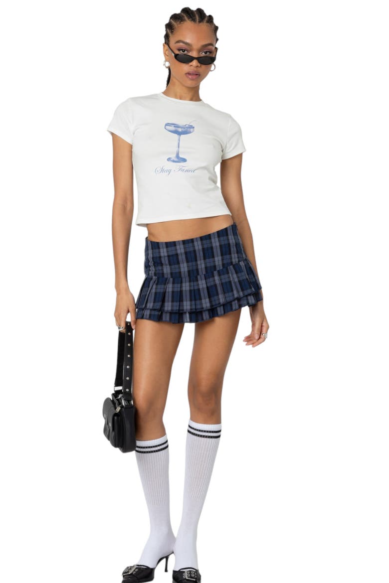 Ara Plaid Pleated Cotton Blend Miniskort, Alternate, color, DARK-BLUE