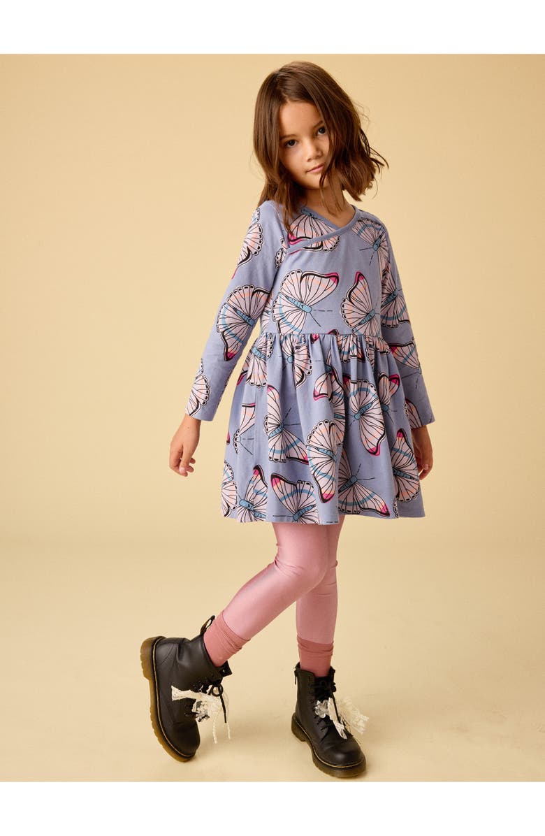 Tea Collection Long Sleeve Wrap Neck Dress, Alternate, color, Butterfly Dance