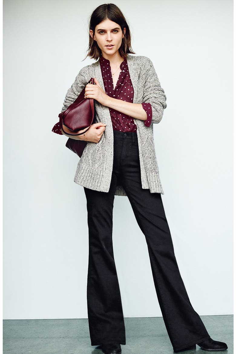 Marled Panel Stitch Open Front Cardigan, Alternate, color, MARLED FLAX
