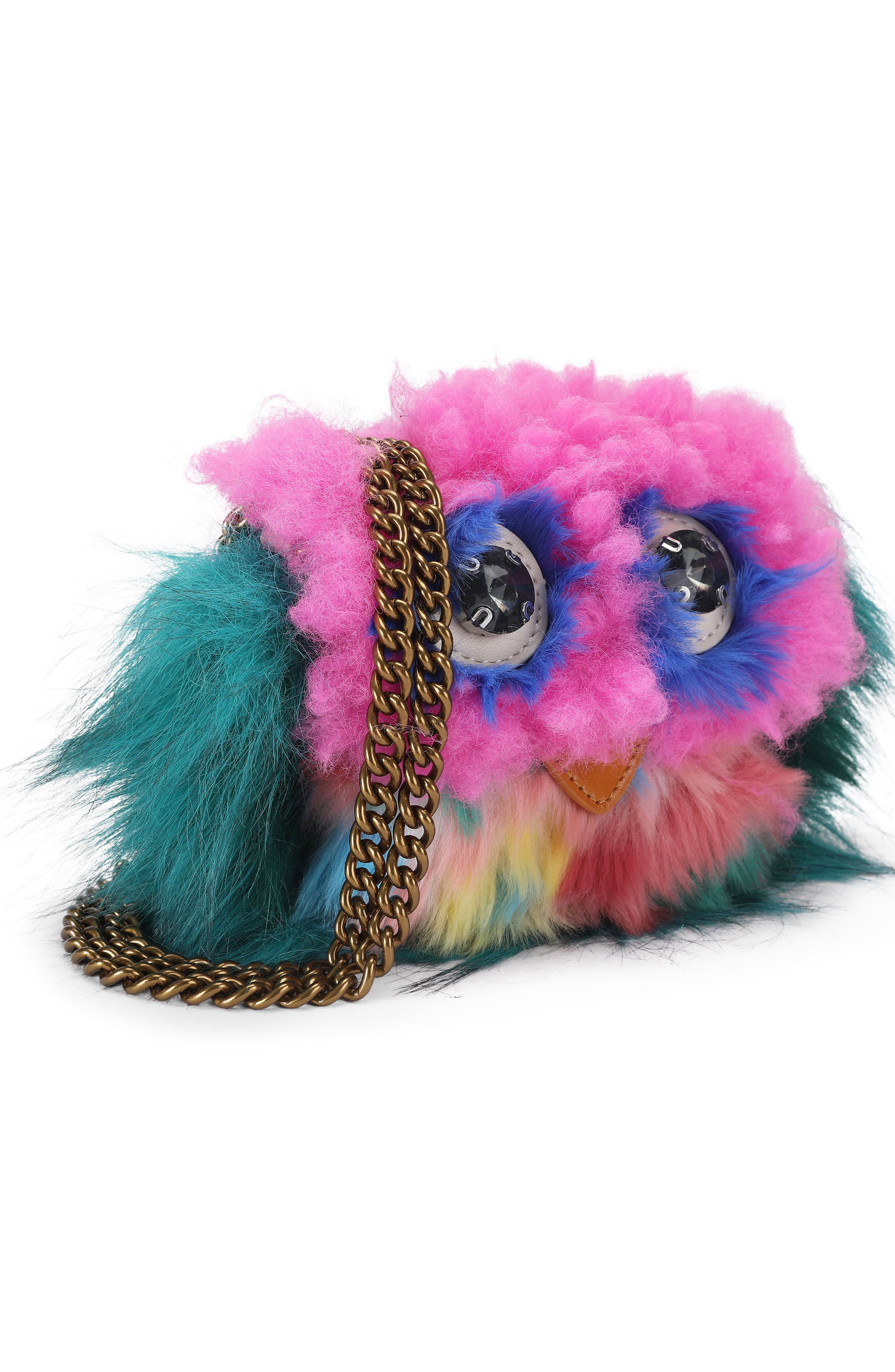 Micro Oxford Mascot Faux Fur and Leather Shoulder Bag, Alternate, color, PINK MULTI