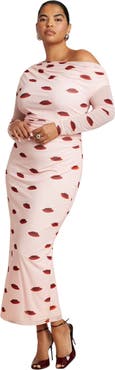 ELOQUII Asym Neck Printed Mesh Dress