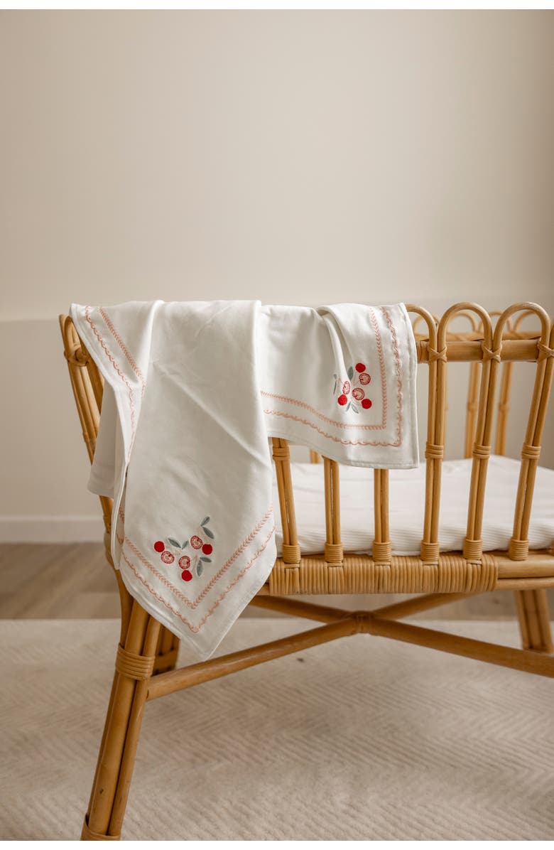 Bebe Bella Cherry Embrodiered Blanket, Alternate, color, White/Red