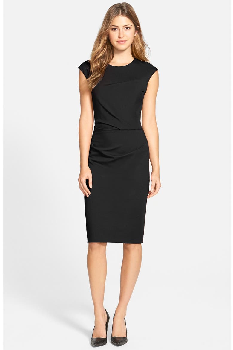 Ruched Ponte Sheath Dress, Alternate, color, BLACK
