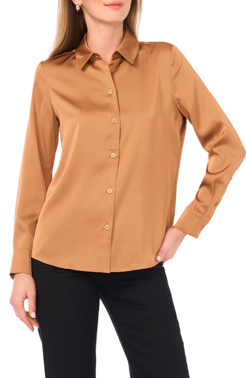 Satin Long Sleeve Button-Up Shirt