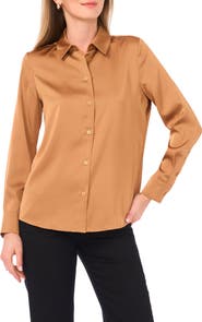 Vince Camuto Satin Long Sleeve Button-Up Shirt