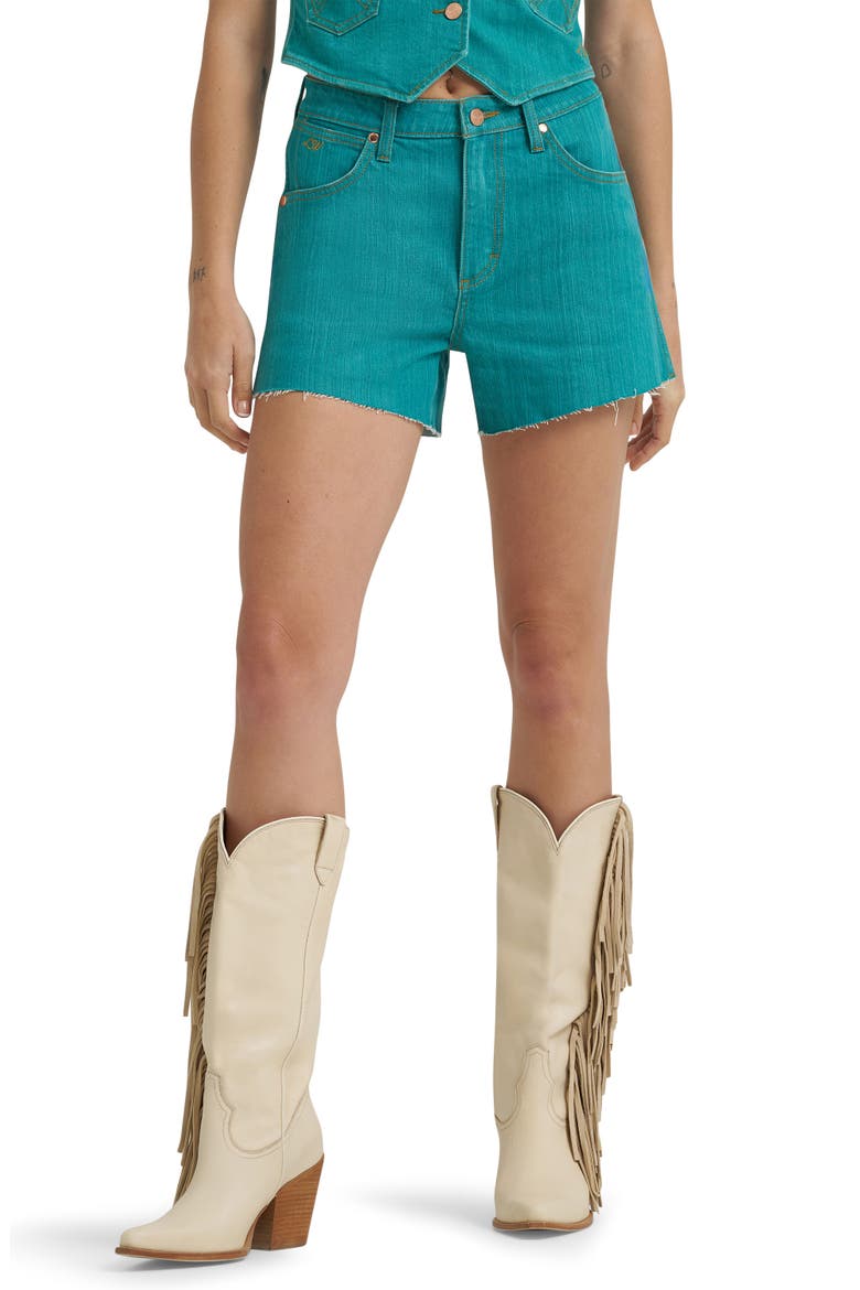 x Lainey Wilson High Waist Denim Cutoff Shorts, Main, color, TURQUOISE