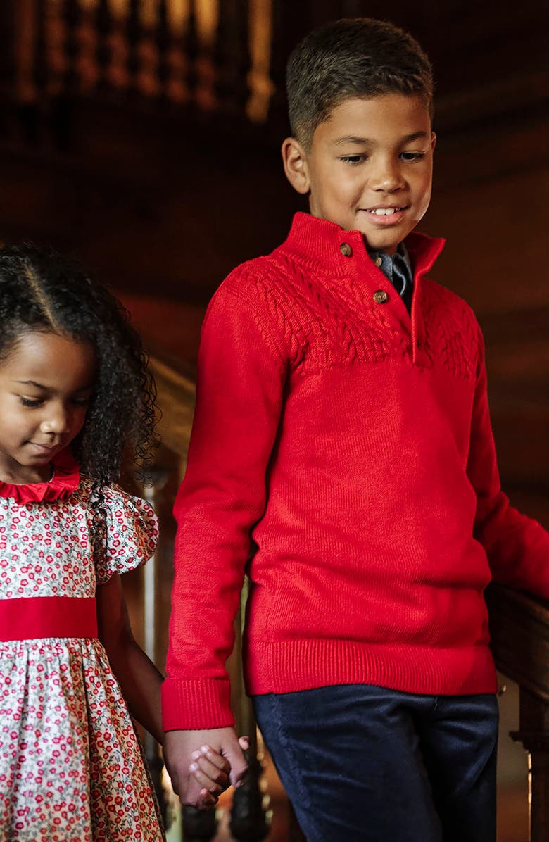 Hope & Henry Kids' Organic Long Sleeve Mock Neck Sweater with Cable Yoke, Alternate, color, Red Cable Yoke