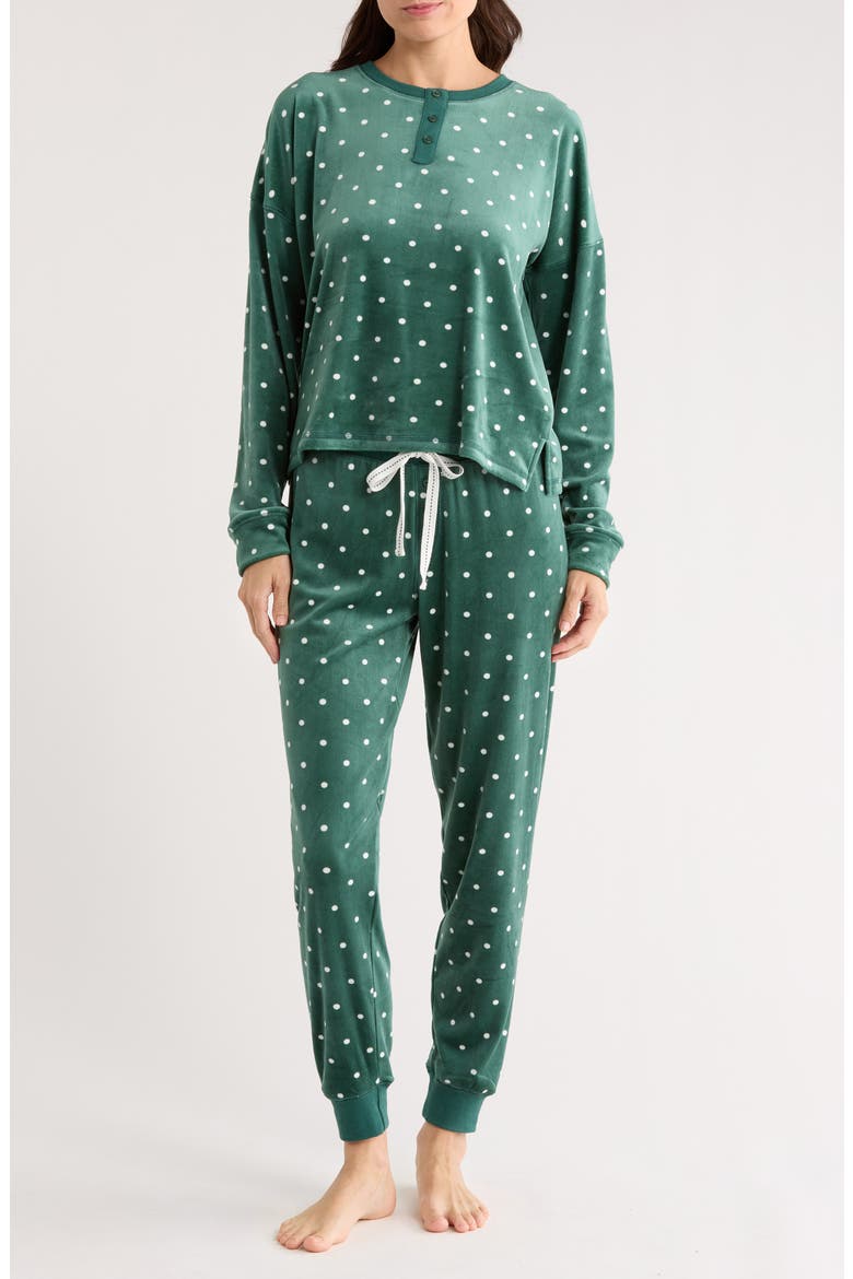 Let's Get Toasty Polka Dot Velour Pajamas, Main, color, DARK FOREST
