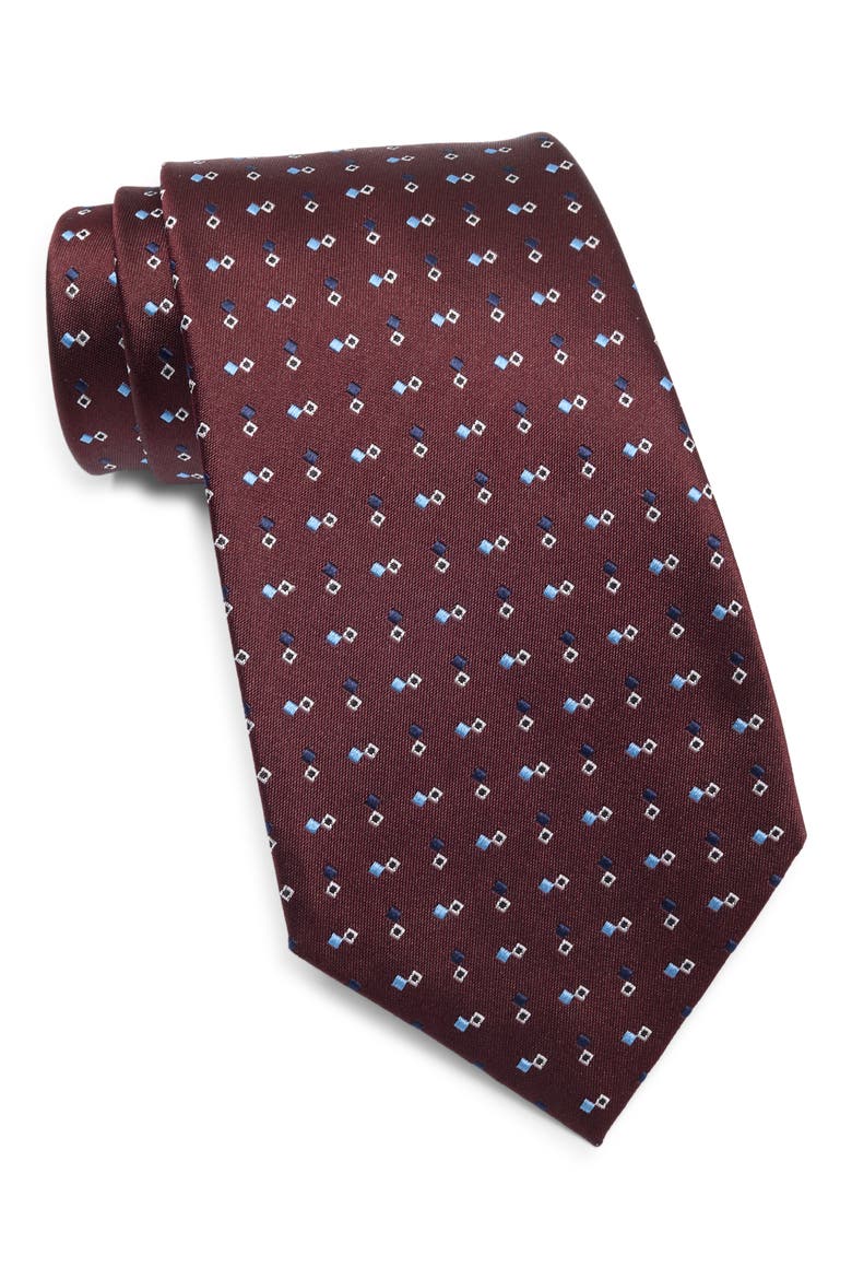 Diamond Neat Silk Tie, Main, color, DARK RED FAN
